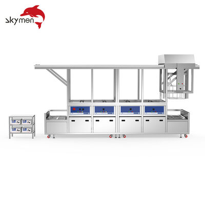 Macchina semiautomatica per la pulizia ad ultrasuoni multi-serbatoio con sistema di sollevamento e trasferimento motorizzato